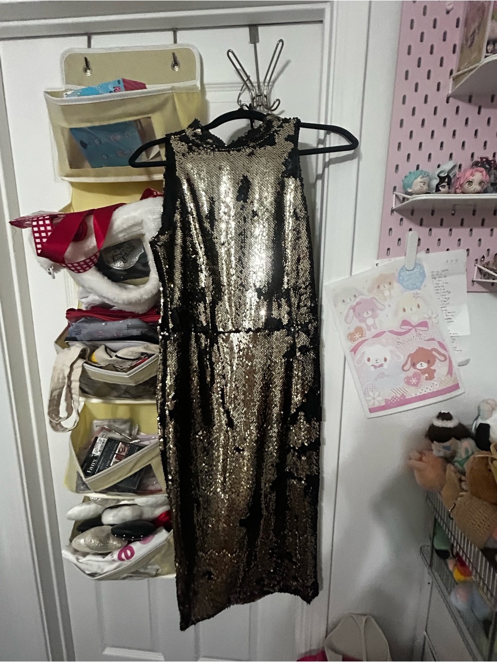 Zara Gold and Black Sequin Backless Dress